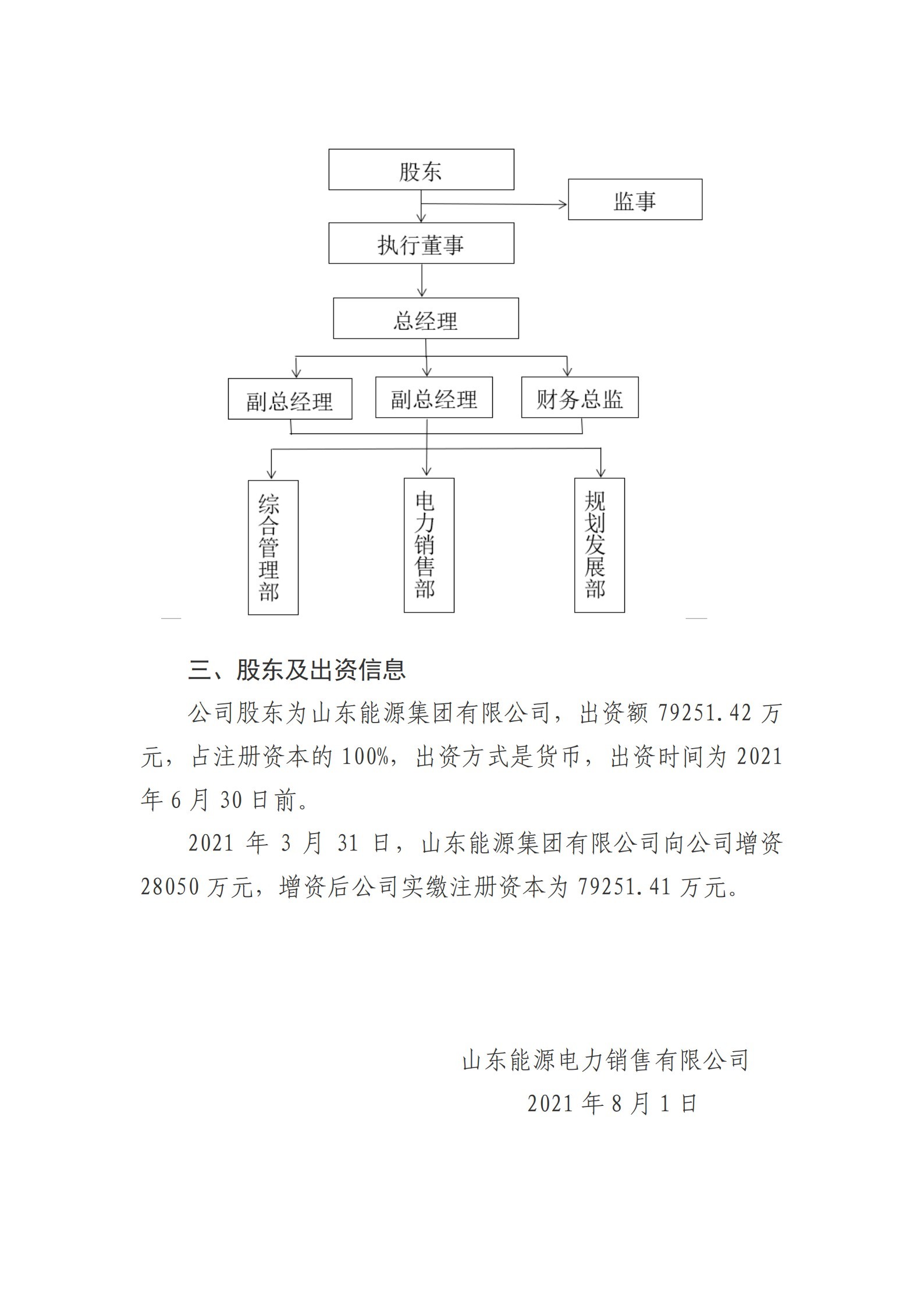 山东能源电力销售有限公司2021年中期公开信息（挂网时间2021